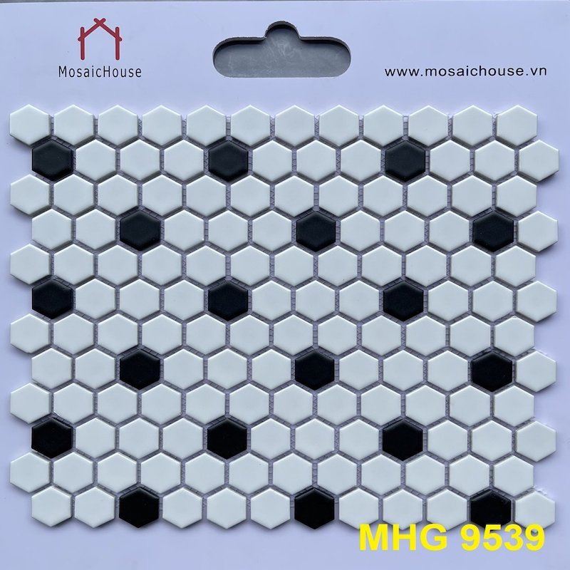 Gạch mosaic lục giác nhỏ màu trắng chấm đen